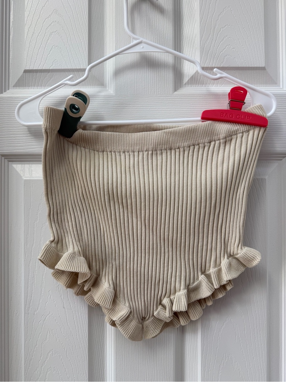 Free People Intimately Ivory Ribbed Ruffle High Rise Shorts Size XL